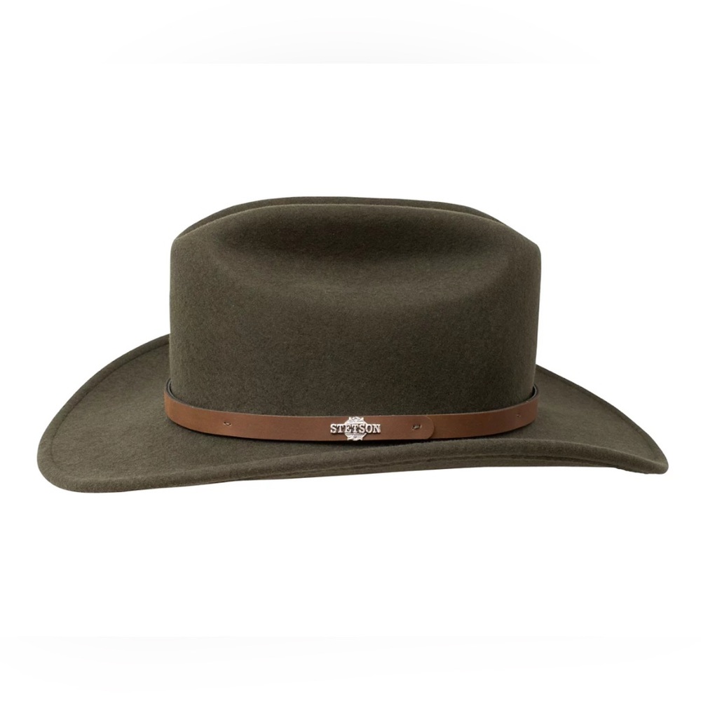 Stetson Olive Wool Cowboy Hat with Brown Leather Band